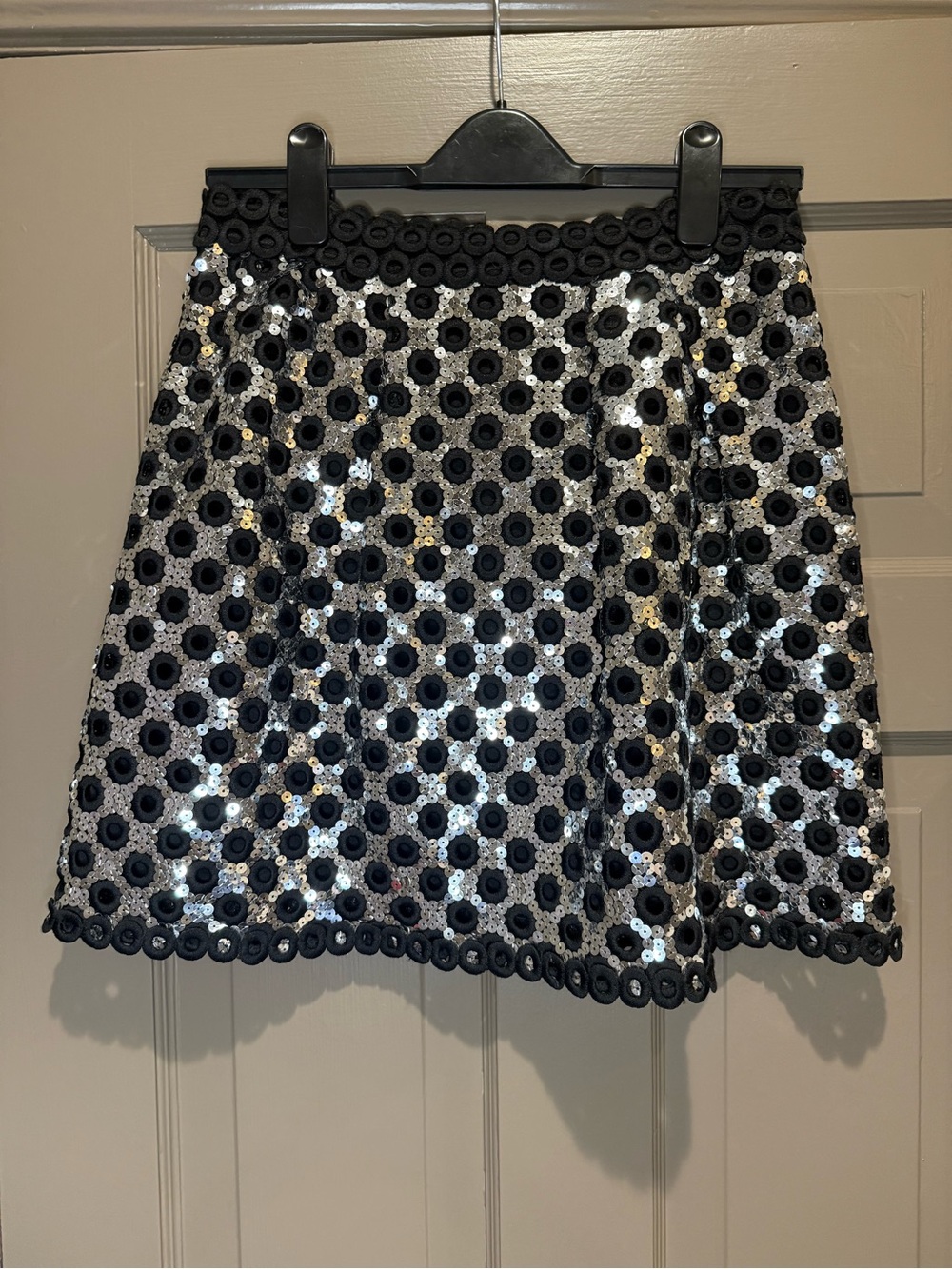 Marc Jacobs Silver Sequin Skirt with Macrame Trim
